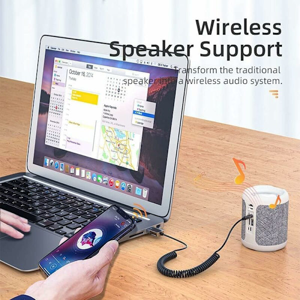 Bluetooth-lisälaite, langaton Bluetooth-vastaanotin, sisäänrakennettu mikrofoni handsfree-puheluihin, plug and play, auton kaiutin automaattinen käynnistys