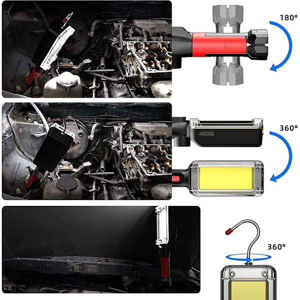 2 st uppladdningsbara led arbetslampor Magnetisk arbetslampa 1500lm Superbright Mechanic Light för arbetsplatsbelysning, nöd- och reparationsverkstad