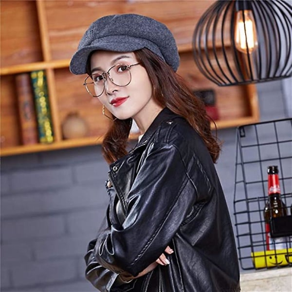 Solskydd för damer Basker Girls Newsboy Cap Japansk målarhatt för höst (svart)