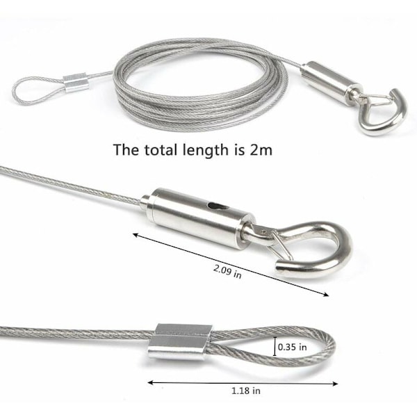 2 st x 2 m rostfritt stål kabel sats krok rep för kläder/lampor/foton max stativ 30 kg