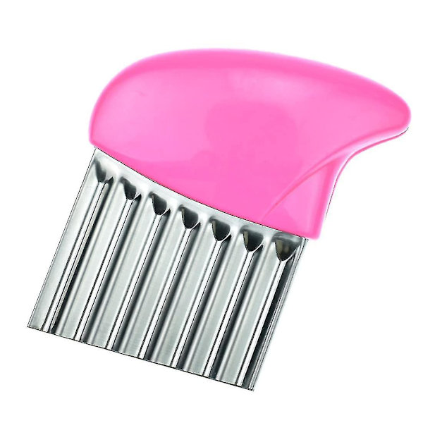 Potatischipsmaskin i Rostfritt Stål med Vågig Kniv, Chipskutter, Vågig Skärare, Grönsakshuggare, Rosa-1