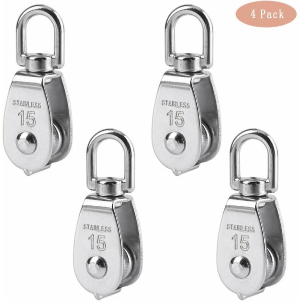 4 pieces 15 mm single pulley stainless steel pulley lifting roller pulley load capacity 35 kg - silver