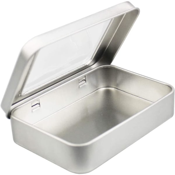 8 rektangulära tomma metallgångjärnslådor förvaringsbehållare hemförvaringslåda minilåda 10 X 7 X 2 cm (Silver)