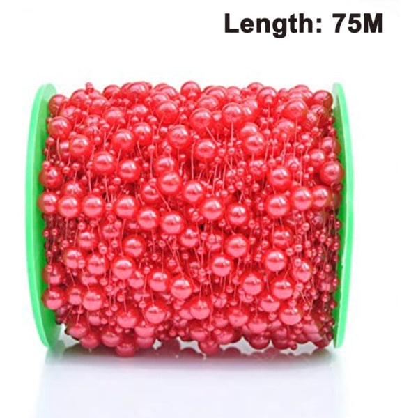 B&S FEEL 5 mm imiteret perleperler Garland perleperlerullestreng til bryllupsdekoration, 99 fod? Rul, rød