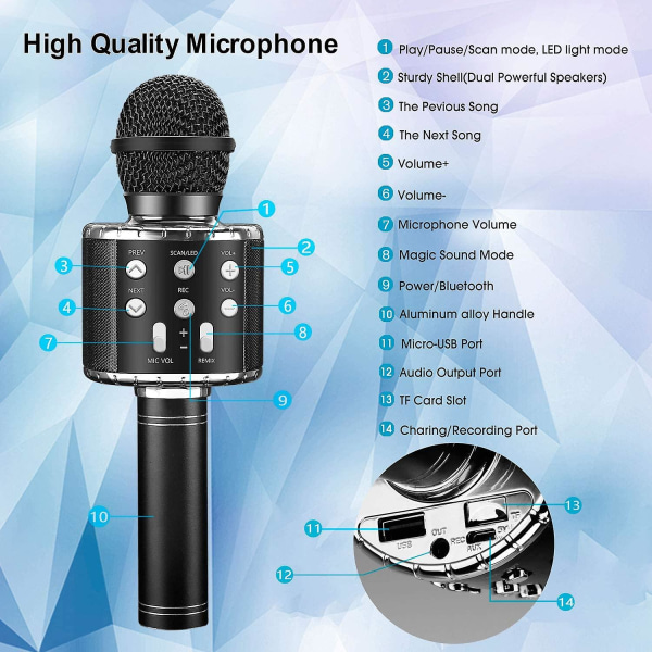 Karaoke Bluetooth-mikrofon, 5-i-1 barn och vuxna inspelning och sångmikrofon (rosa)