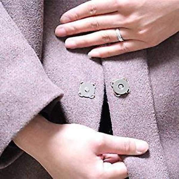 24 Set av sydda magnetiska plommonöverdragknappar för plånböcker Handväskor Kläder (Silver, 14mm)