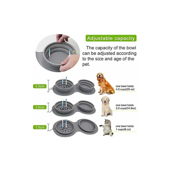 Sammenklappelig hundeskål, rejseskål til hunde og katte, silikonehundeskål med karabinhage, anti-grådighedshund, kat og hvalp udendørs vandreture (grå)