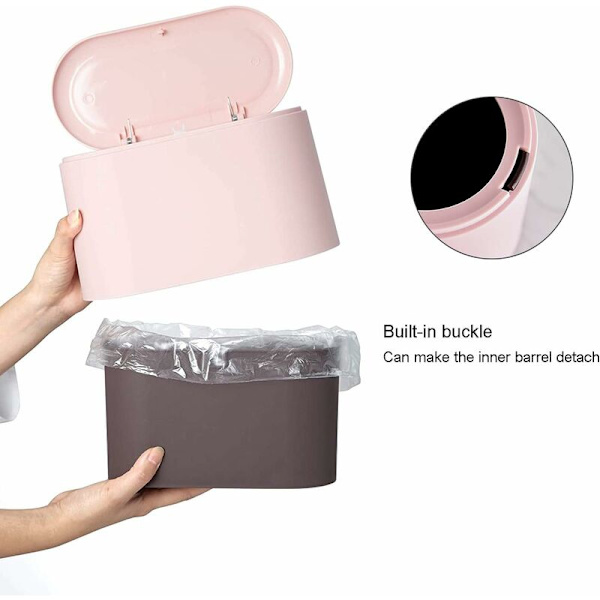 Liten bordspapperskorg med snäpplock för kontor, badrum, kök och sovrum, husdjursmatförvaring (rosa)