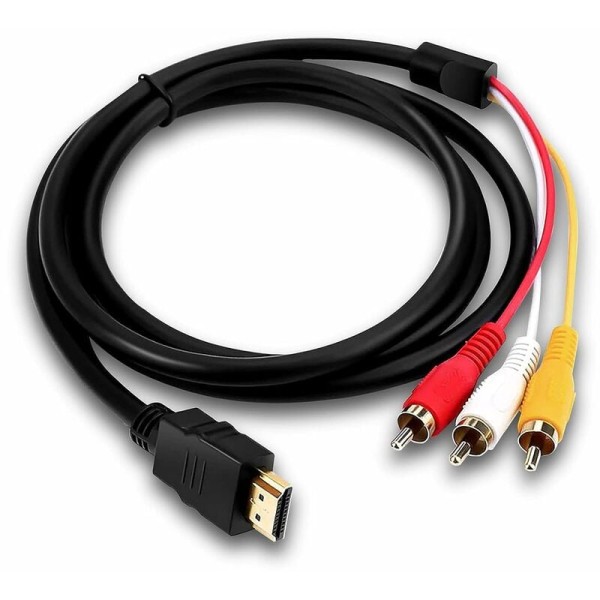 HDMI till RCA-kabel, 1080P HD-konverteringskabel för HDMI till 3RCA-avkodare, röd gul vit ljud- och videokabeladapter för TV HDTV DVD - 1,5 m