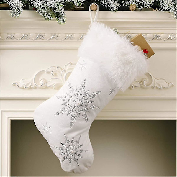 Idiytip Imitation Pearls Snowflake Print Julstrumpa Kreativ Julgran Heminredning, Guld (Silver)