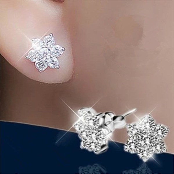 Damernas Snöflinga-formade Studörhängen, Mode Studörhängen Set med Snöflinga Diamant Studörhängen