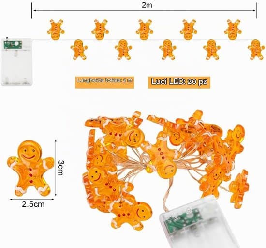 Pepperkakemann-lyslenke - 2 meter LED-juledekorasjon - julebelysning hvit XXS