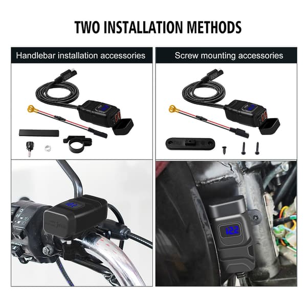 Motorcykelladdare 12v Dubbel USB-adapter Snabbladdning 3.0 Voltmeter Tillbehör (Blå)