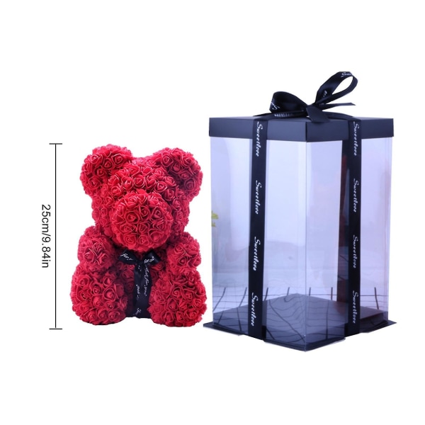 Härlig Foam Rose nallebjörn med låda och ljus Alla hjärtans dag födelsedagsfest present-25cmApple Red