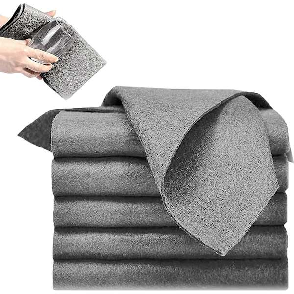 5 st tjocka mikrofiber magiska trasor, återanvändbara spårlösa glasrengöringsdukar fönsterrengöringsdukar (grå)