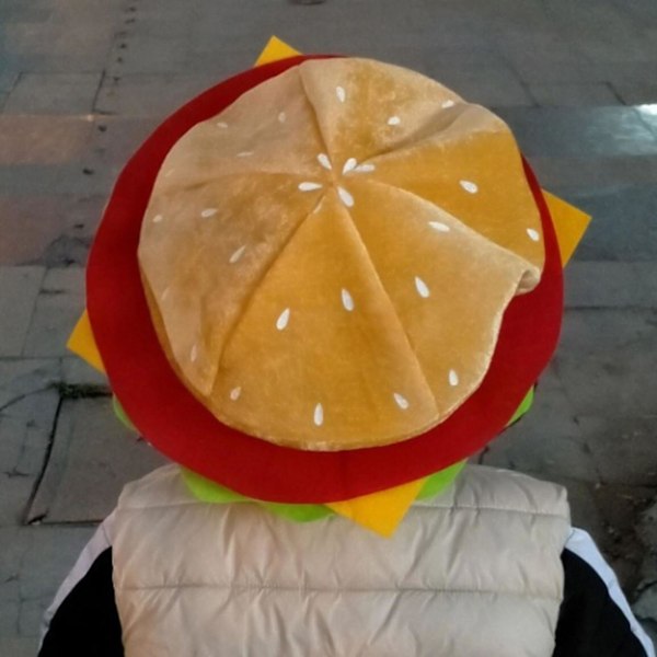 Hamburgerhatt för Vuxna - Söt, Rolig, Realistisk, Mysig, Stretchig, Kostymtillbehör, Mjuk, Herr & Dam, Snabbmat, Hamburgerkeps, Present
