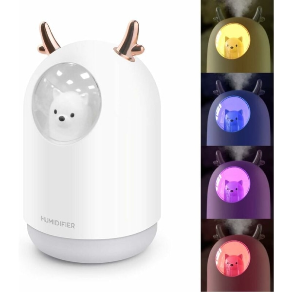 300 ml Mini Luftfuktare, Tyst Luftfuktare med LED-lampor, USB-Skrivbordsluftfuktare Vattenlös Automatisk Avstängning för Hem/Sovrum/Kontor