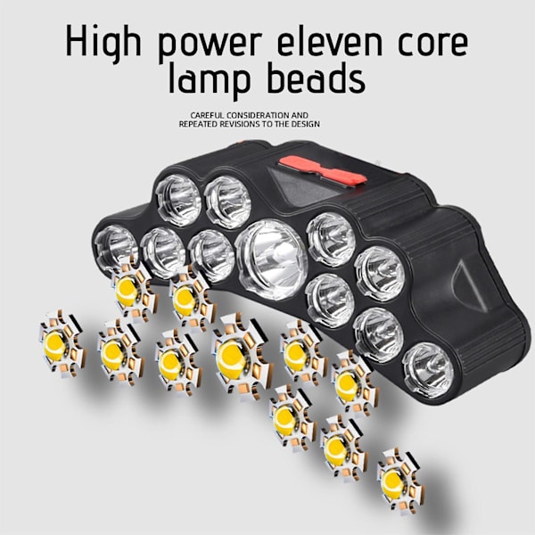 11 Lamp Beads 4 Mode Strålkastare Svart
