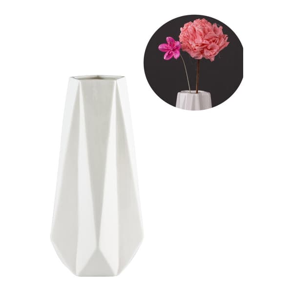 Rivet Modern Angled Stoneware Vase 36.5cm High White