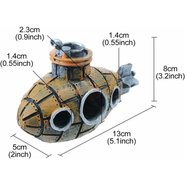 Undervattensakvariumdekoration - Formad som en ubåt - Undervattensdekoration - Undervattensdekoration - med realistiska detaljer