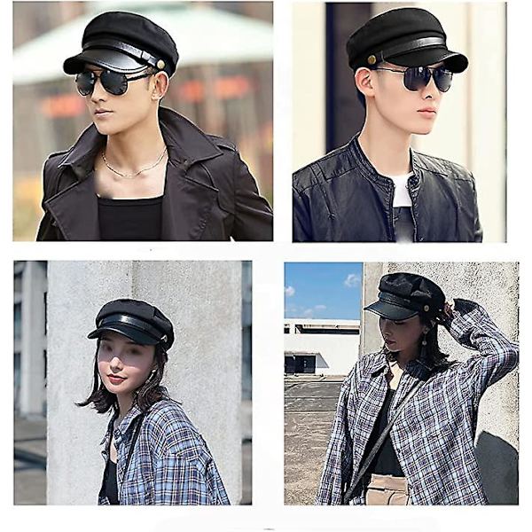 Förarhatt, förarhatt, klassisk brittisk flat top fiskehatt, retro newsboy hatt svart