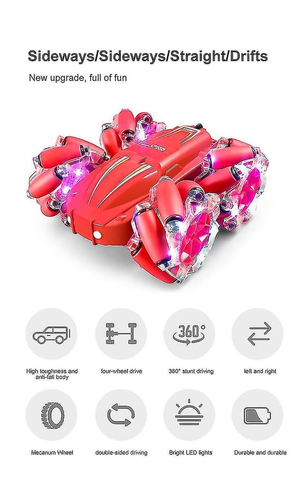 Fjernstyret stuntbil med gestussensor og lys 2.4G 4WD 360° flip