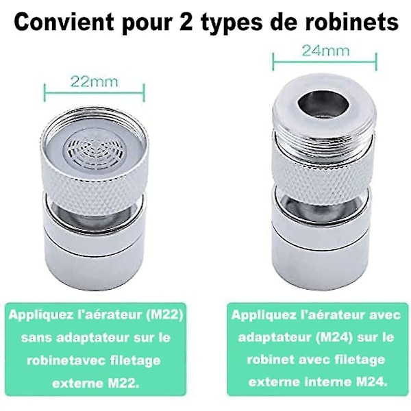 2 stk. 360° Drejelig Vandhane Luftblander Messing 2 Tilstande Justerbar Køkken Vandhane Boblerfilter Med Dysadapter - Til Vandhaner Med M22 Ydre Gevind Dys