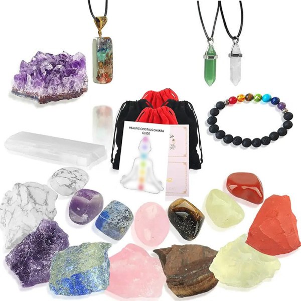 19 st Healing Crystals Stones Set Real Energy Crystals för nybörjare, råtumlade andliga chakrastenar