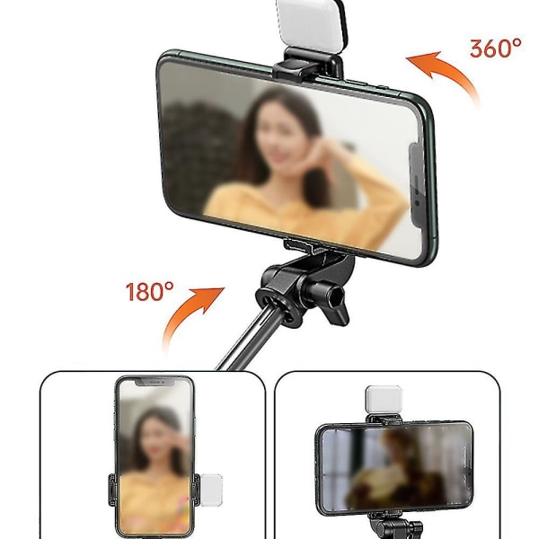 Selfie Stick, bärbart Selfie-stativ i aluminiumlegering med ljus, med tandfjärrkontroll - 0,7m-26（rosa）
