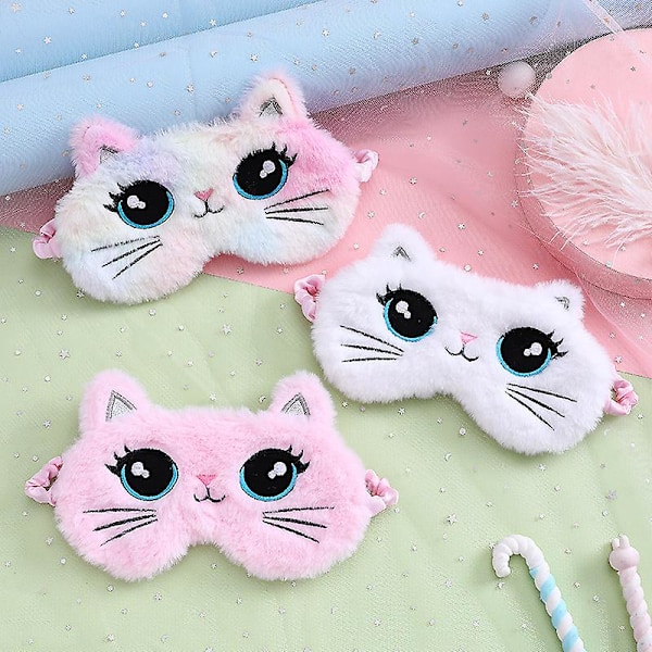 3 st söta sovmasker för barn, ögonmask för barn, mjuk, lätt, plysch, rolig djurmask, ögonbindel (katt)