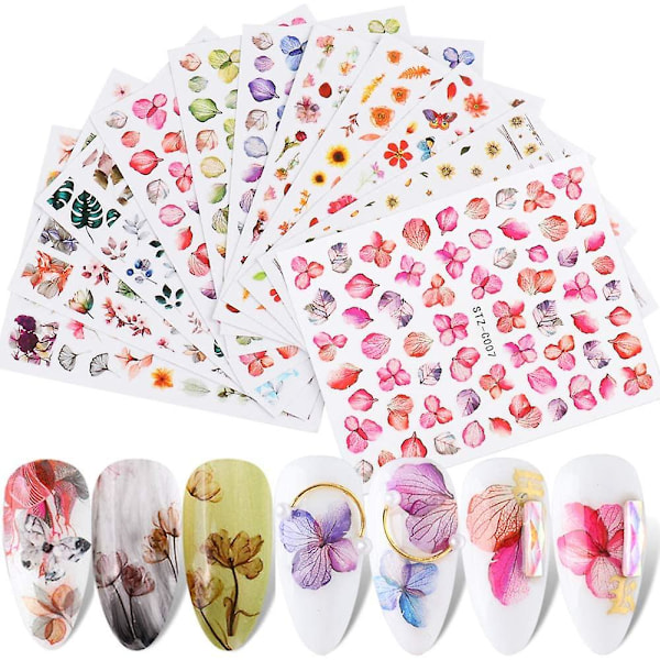 Blommor Nagelkonst Dekaler Klistermärken 3d Nagelkonst Tillbehör Fjäril Nagelkonst Klistermärken Självhäftande Glidfolie Med Torra Blommblad Charms Fjäril De