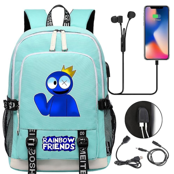 Duomi USB-opladning Rainbow Friends Oxford-stof Skole Taske Skole Taske Rygsæk Enkel Stil Gymnasium Studerende Stress Reducerende Skole Taske Vand