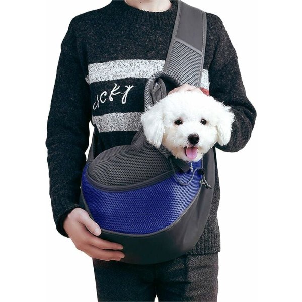 Hundbärväska, bärsele för hundar och katter med justerbar axelrem och halsbandskrok för små hundar upp till 5 kg