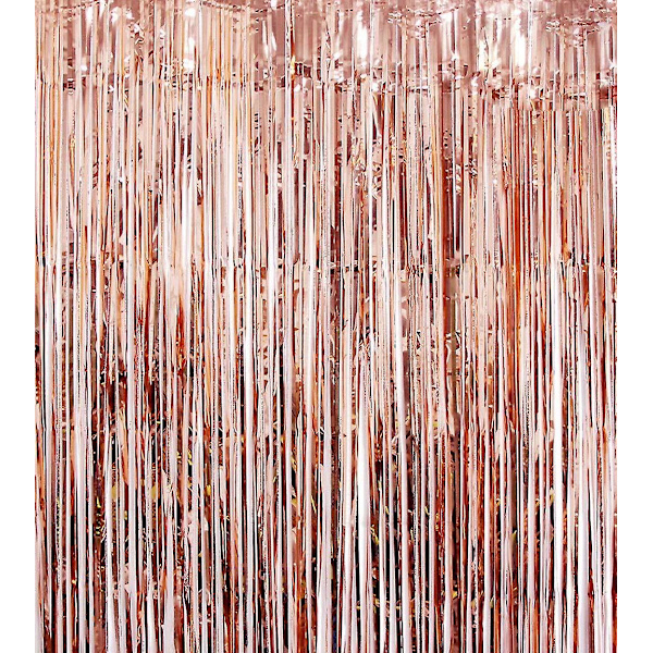 2 st roséguld foliegardiner 1x2,5m laserglitter fransgardin streamer bakgrundsdekorationer