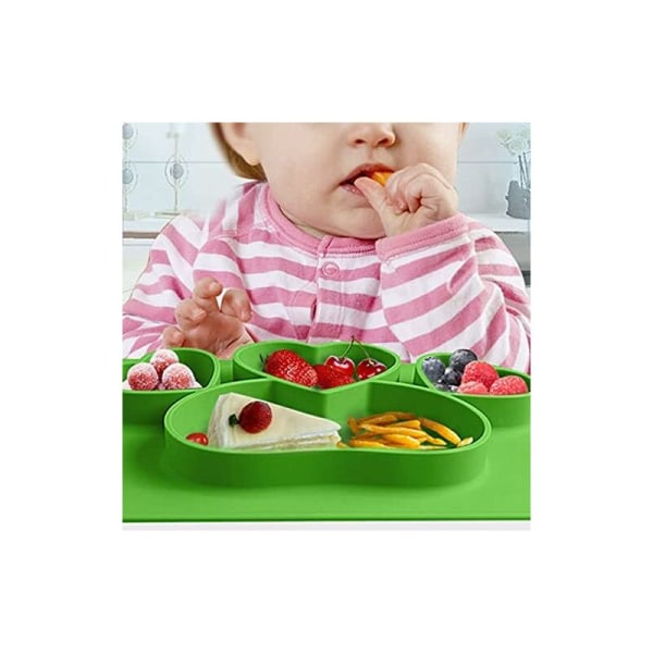 Babymad tallerken, silikone tallerken, sugekop, anti-skrid bakke til børn med individuel mikroovnsdug