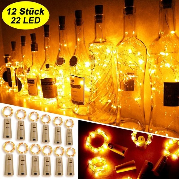 Flaskljus, 12 stycken 20 LED-lampor 2m flaskbelysning varmvita fairy lights koppartråd vinflaska belysning kork fairy lights