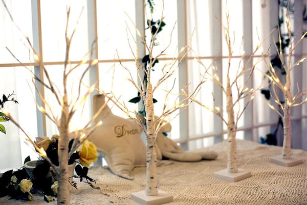 Sæt med 2- 2ft 24lt Varm hvid Led Birch Tree Light Bordplade Bonsai Tree Light smykkeholder
