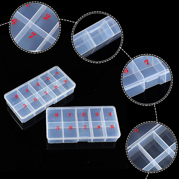 3 stk. Falske Negletips Transparent Opbevaringsboks Med 10 Nummererede Tomme Rum Opbevaringskasse Container Neglekunst Organizer Box Plastik Gitterboks Til Finger