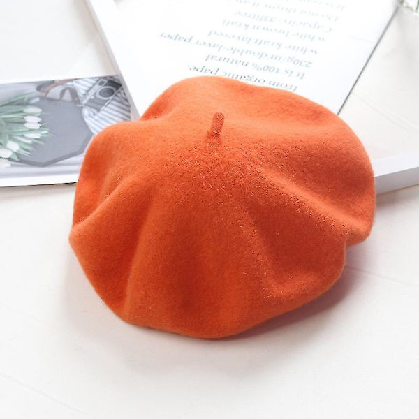 Wekity Hatt Dam Vinter Barett, Ull Barett, Varm Mössa Ull Stickad Mössa, Orange