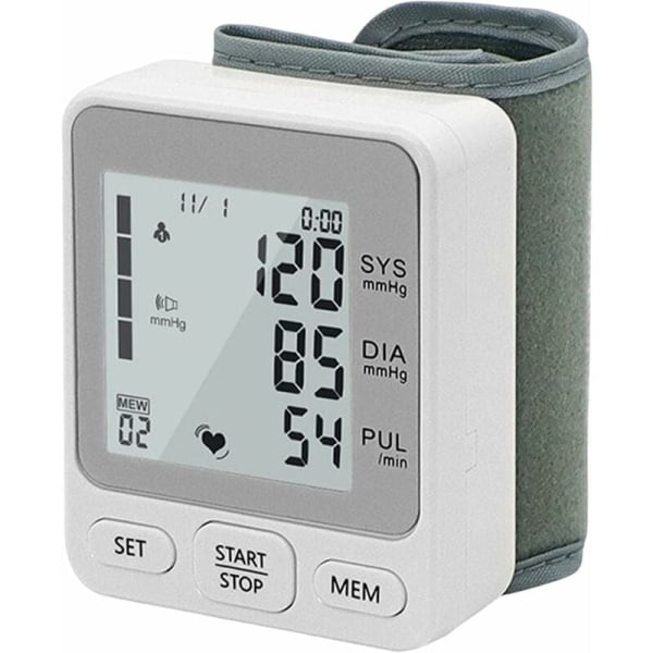 Bærbar automatisk blodtryksmåler til håndleddet med batteridrevet LCD-display med aflæsning af pulstester