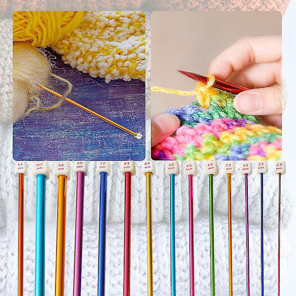 14 par raka stickningsnålar set DIY bekvämt grepp handgjorda för nybörjare