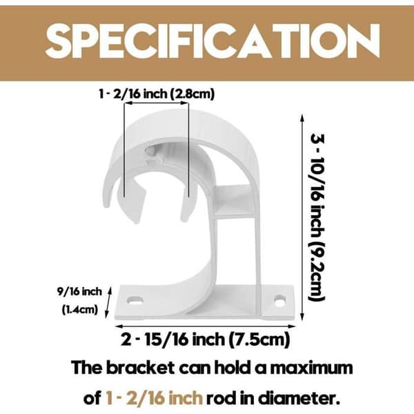 4 loftmonterede gardinstangbeslag, robust aluminiumslegering, plastring til stænger op til 25,5 mm, til brug.