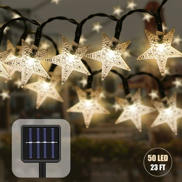 Udendørs Solar String Lights 7M 50 LED Vandtæt Stjerne Dekorativ Jule Solar Lampe til Fest, Bryllup, Have, Butik, Udendørs Hjem (Gul)