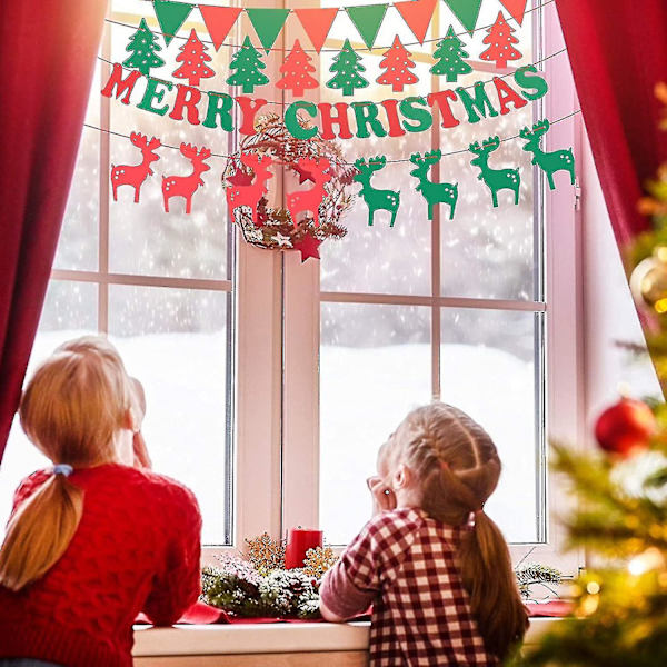 Jul Banner Flaggor Set Hängande Bunting Girlang Vimpel Juldekorationer God Jul Brev Xmas Träd Älg Triangel För Hem Sovrum Butik M