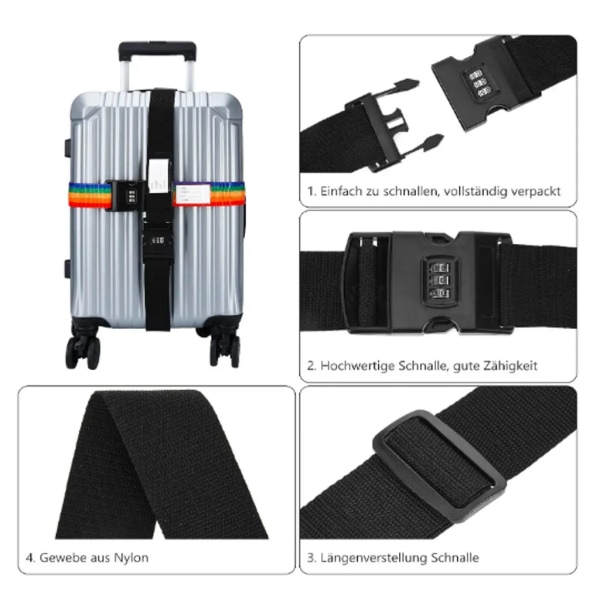 2 resväska rem bagagerem med lösenordslås set svart + blå justerbart resväska bälte bagagerem resväska rem bagagerem resväska