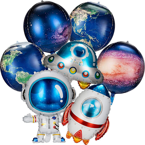 8 Stykker Galaxy Romballonger Store Romballonger Tegneserieballonger Oppblåsbare Rakett Astronaut Jorden Romskip Planet Ballonger Romtemafest Tilbehør