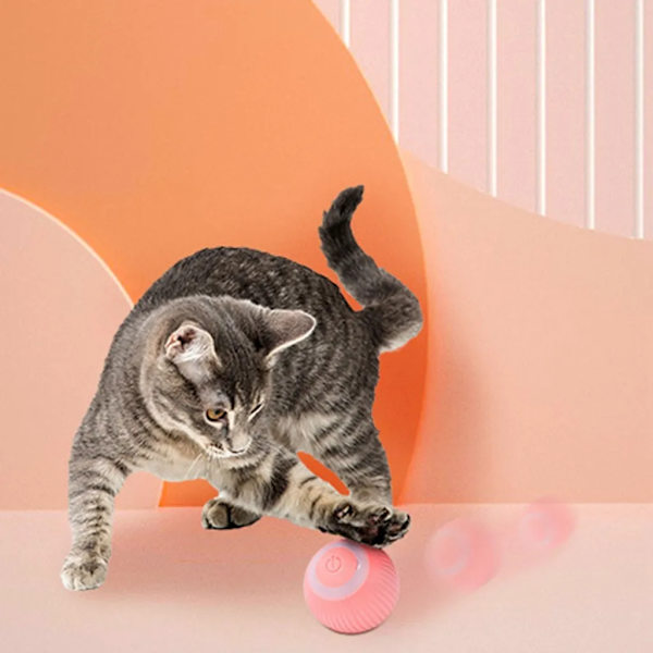 Intelligent Automatisk Rullande Boll Katt Leksak med Capnip, USB Elektrisk Interaktiv Katt Leksak för Inomhus Lek Träning, 4.3cm, Rosa