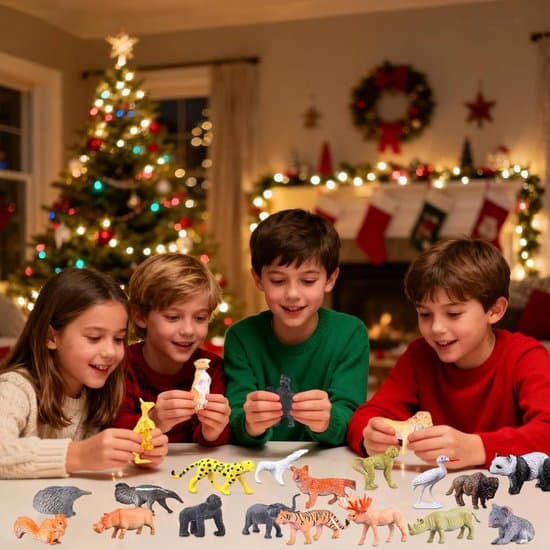 Adventskalender for 24 dagers nedtelling til jul - Dyretema - Leker for gutter og jenter fra 3 til 12 år hvit XXS