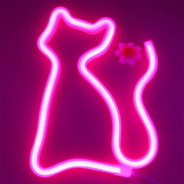 Led-kattneonskyltar, väggdekor, batteridriven eller USB-driven för rum, väggdekor bords-LED