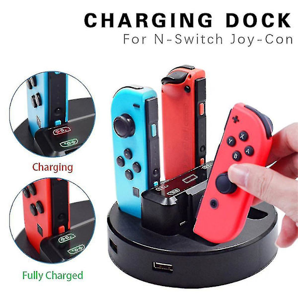 Multifunktionell laddare 4 laddningsstation Dock för Nintendo Switch-kontroller - Svart